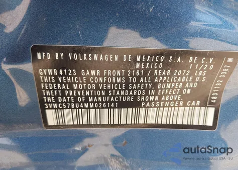 2021 Volkswagen Jetta 1.4T R-Line/1.4T S/1.4T Se z USA, uszkodzony, nr VIN 3VWC57BU4MM026141